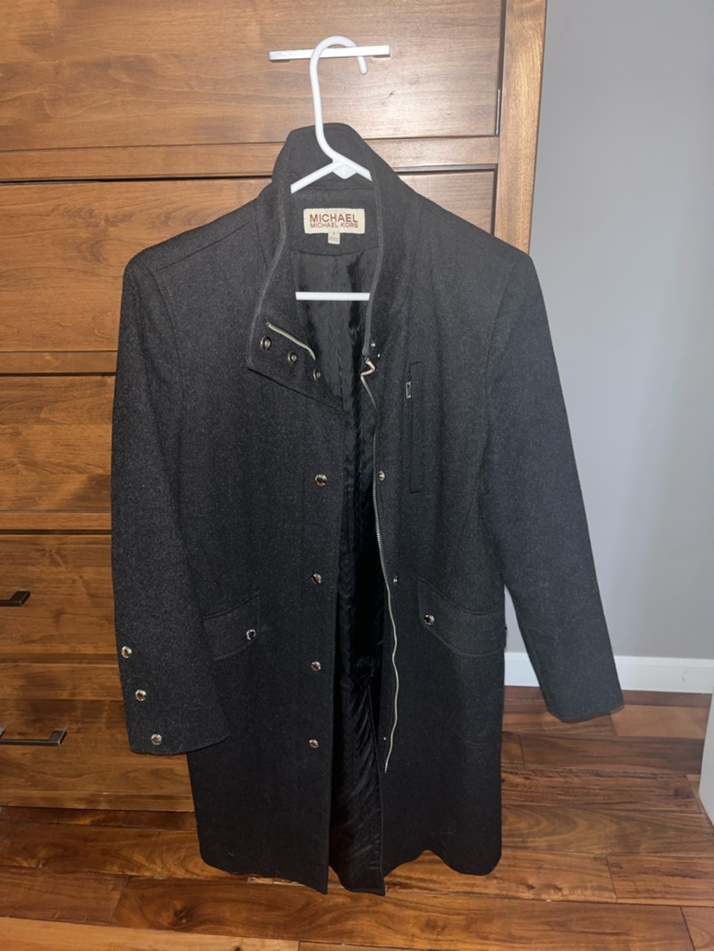 MICHAEL Michael Kors Black Wool Coat with Snap Front